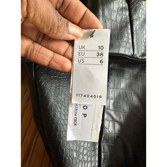 Top Shop Faux Crocodile Embossed Black Straight Leather Leg Pants  - Size 2 READ - Picture 9 of 11